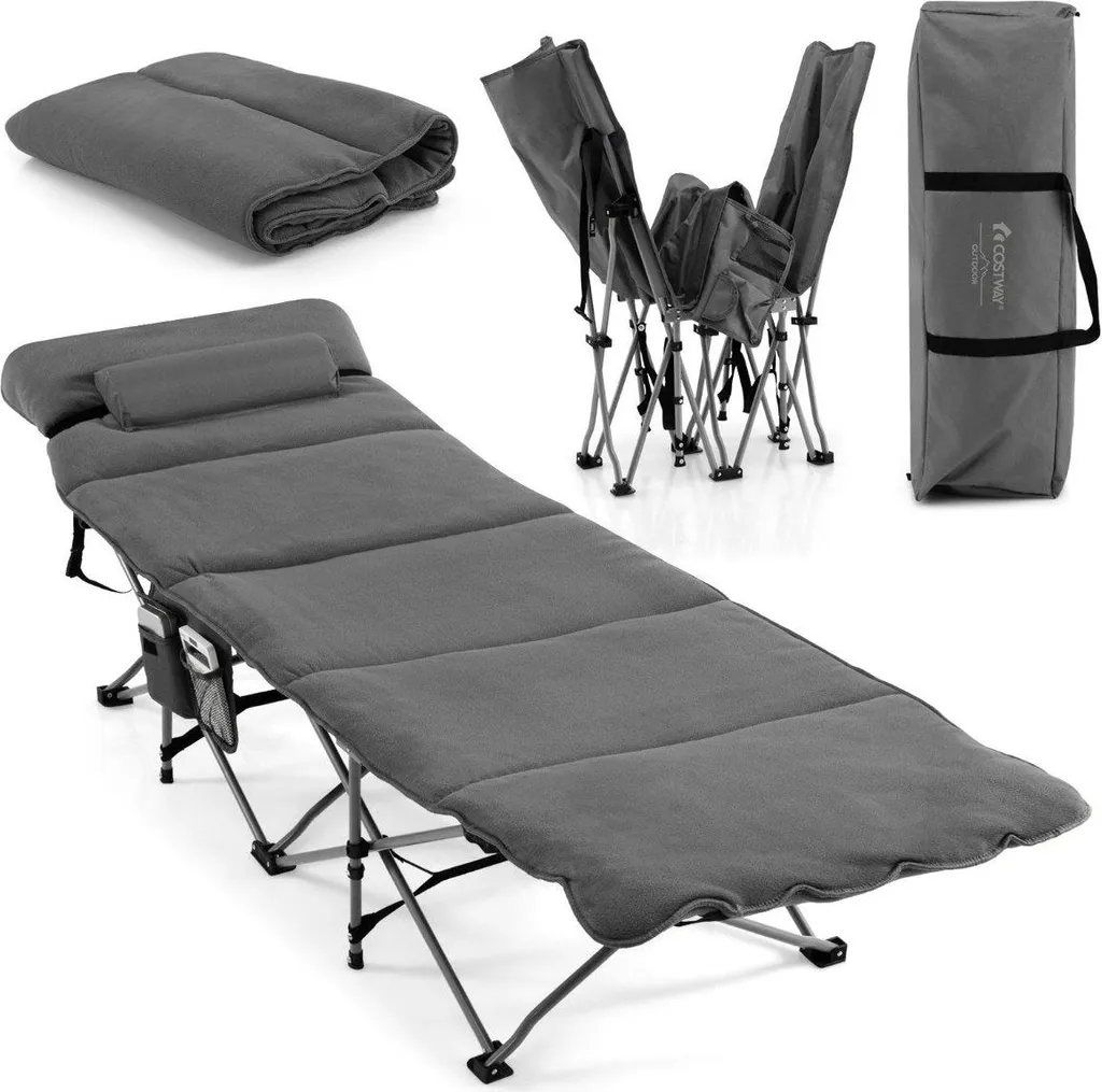 Lit de camping réglable 185 cm avec matelas épais et structure robuste - 2