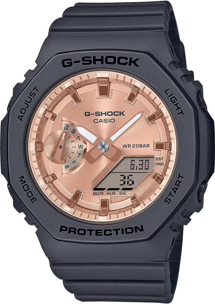 A close-up, front-facing studio shot of a Casio G-Shock watch.