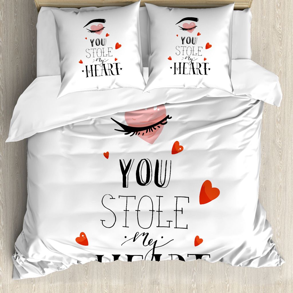 ABAKUHAUS Sprichwort Bettbezug Set für Einzelbetten, Sie Stahl Mein Herz Frauen-Auge, Milbensicher Allergiker geeignet mit Kissenbezug, 155 cm x 2...