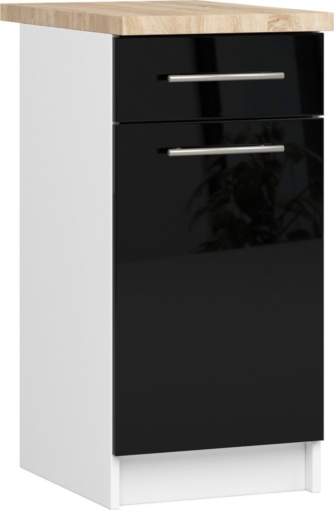Küchenschrank AKORD OLIWIA S40 Weiß 40 cm Front Schwarz Glanz B40 x H85 x T46 cm