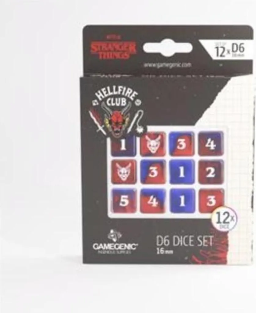 Dés D6 16mm Hellfire Club Stranger Things en Résine Noire Gravée - x12