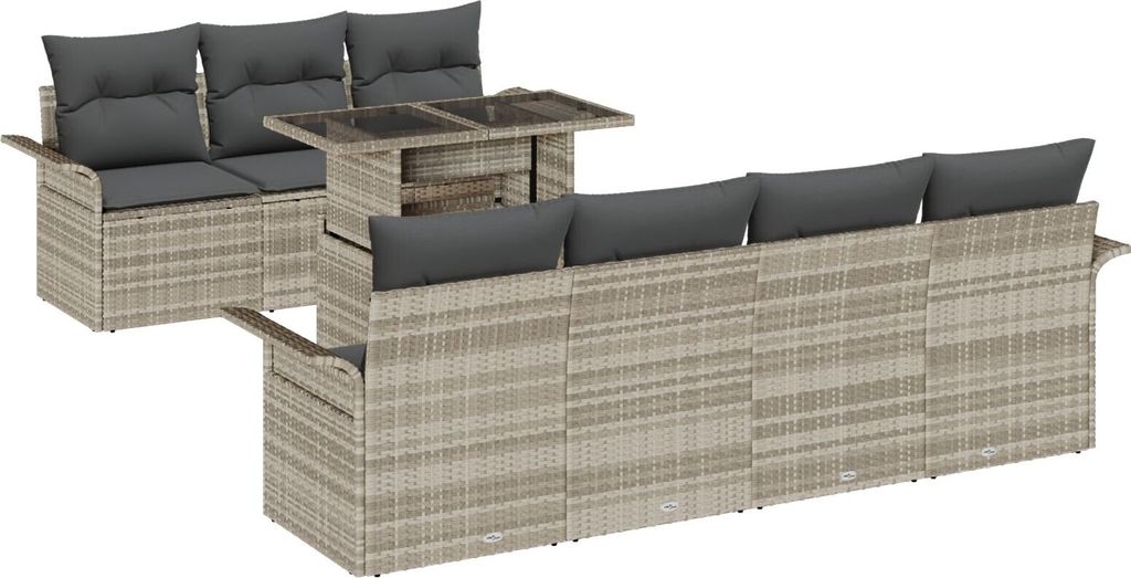 Möbel 8-teiliges Garten Sofa Set mit Kissen Hellgraues Poly Rattan - Gartensofas 3348228