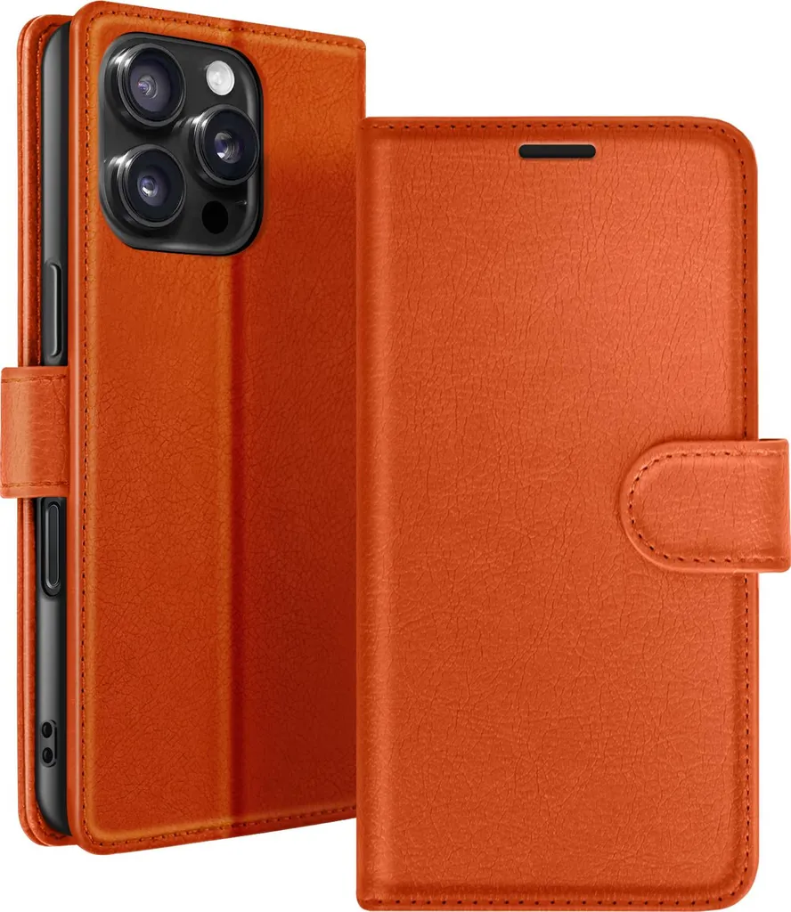Cover iPhone 16 Pro Zanaé Arancione - Portafoglio con Stand Magnetico
