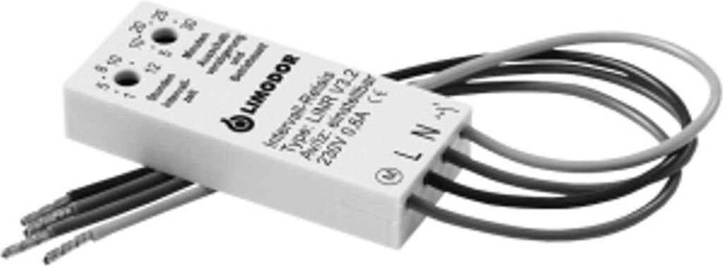 A white electronic relay device with wires attached, shown on a white background.