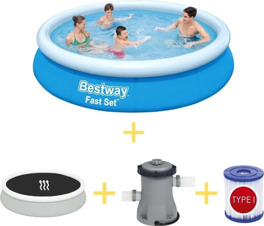 Bestway Pool - Fast Set - 366 x 76 cm - Inklusive Solarsegel, Filterpumpe & Filter