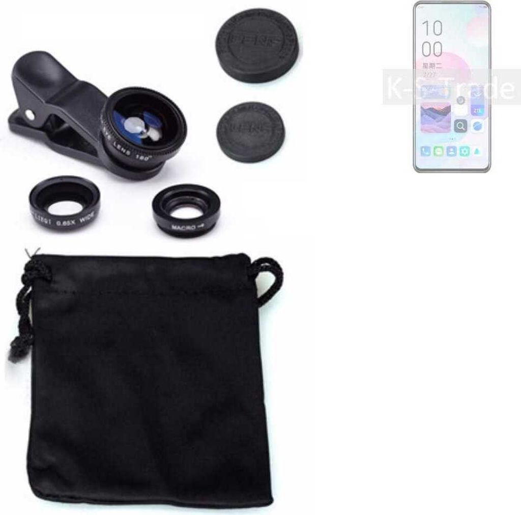 K-S-Trade Smartphone Kamera Linsen Set Kompatibel mit ZTE Axon 30 Ultimate Edition 3in1 Clip-On Kamera Adapter Macro Weitwinkel FishEye Fischauge