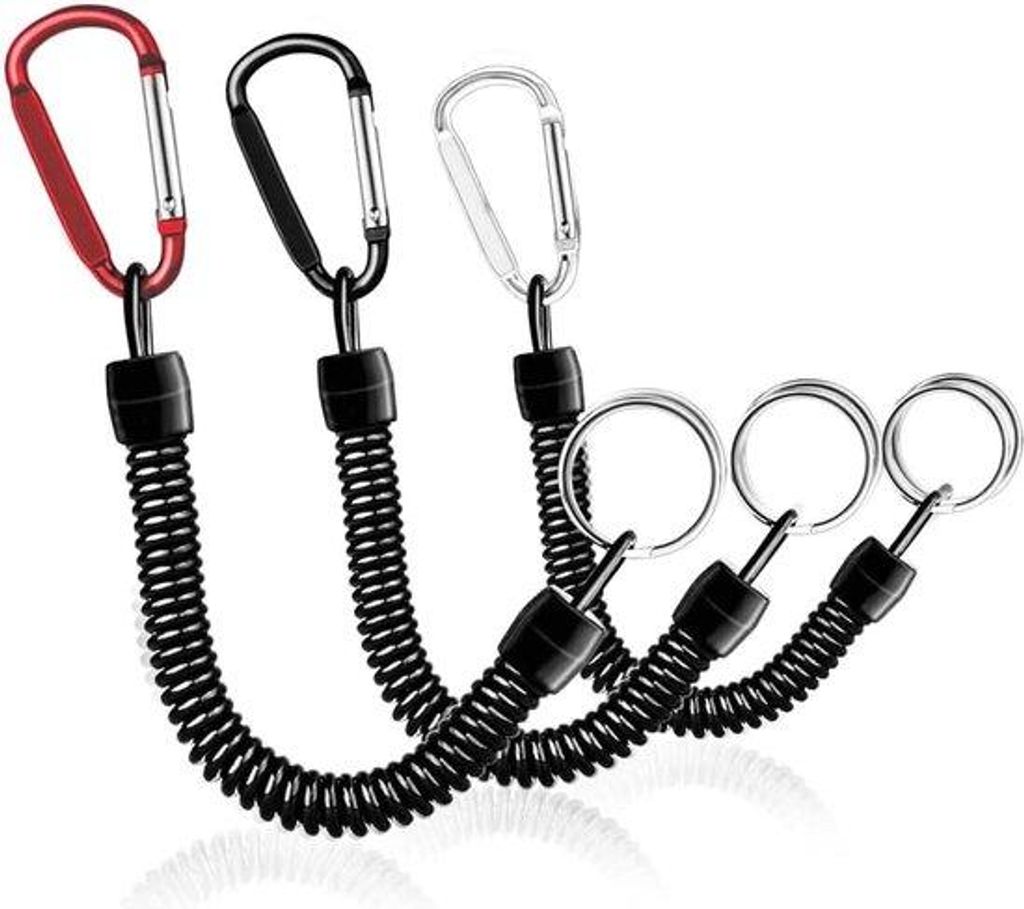 Elastische Spiraalsleutelhanger mit Karabijnhaak und Sicherheitskoord