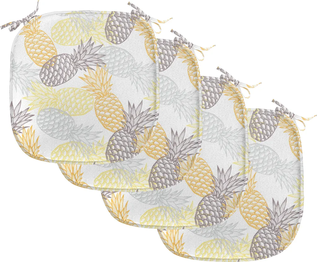 ABAKUHAUS Cuscini decorativi per sedie da sala da pranzo, Ananas tropicale esotico, Cuscino decorativo impermeabile con cinturini per sedie da cucina, 40 cm x 40 cm - Confezione da 4, Calendula Grigio chiaro