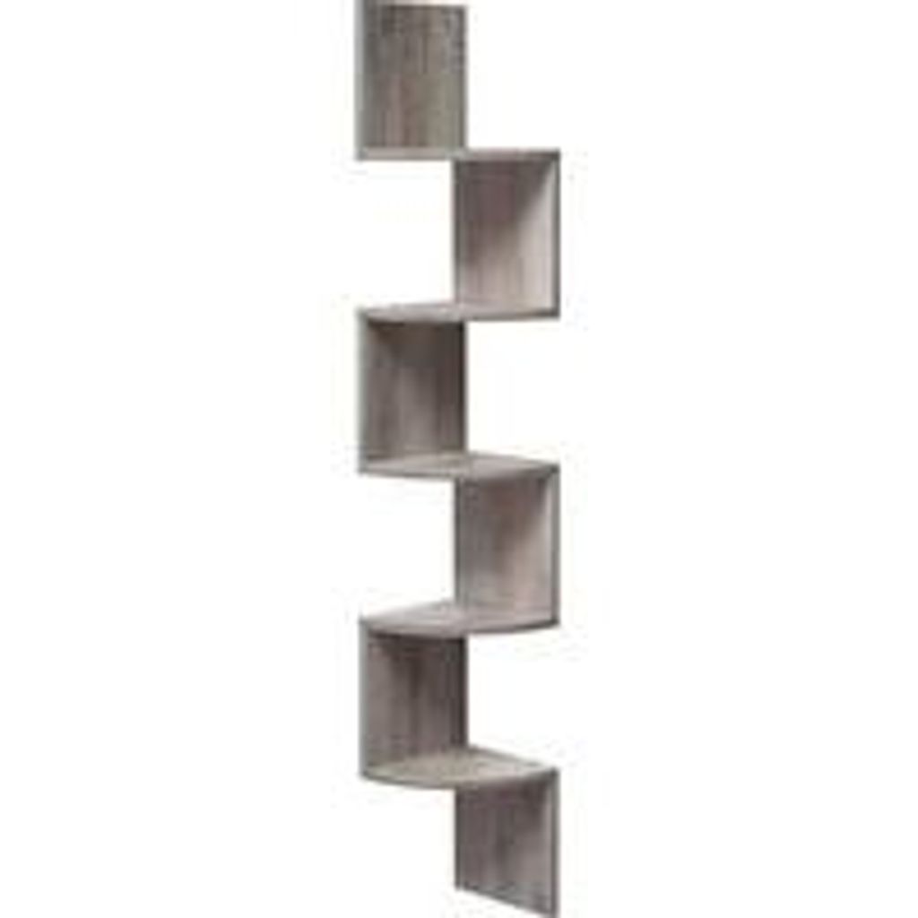 Wandregal Zickzackform Grau, 5 abgerundete Regalböden, kinderfreundlich, 127,5x20x20 cm (HxBxT)
