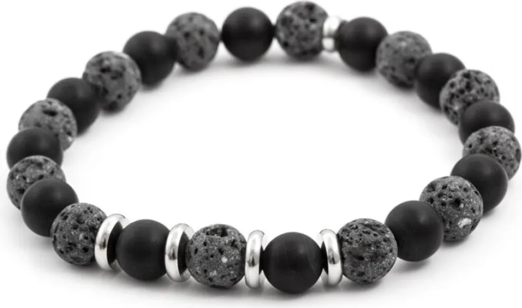 Bracciale di perline in agata e pietra lavica MINK58, 19 cm