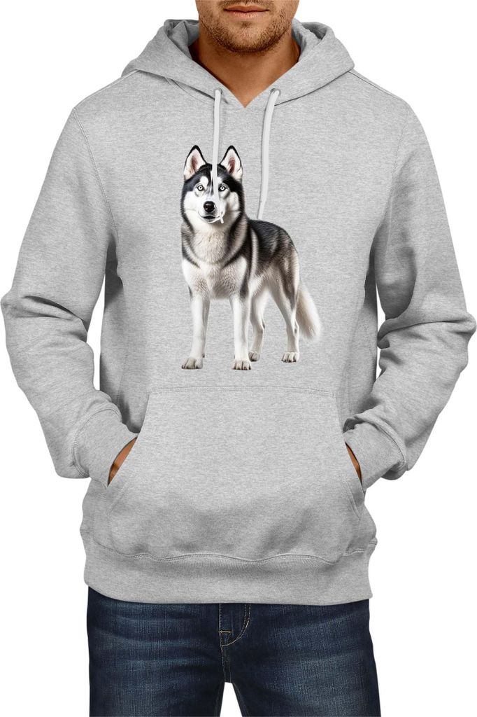 Herren Kapuzenpullover Dogs Breeds Siberian Husky Dog Breed 005, Man M / Grau