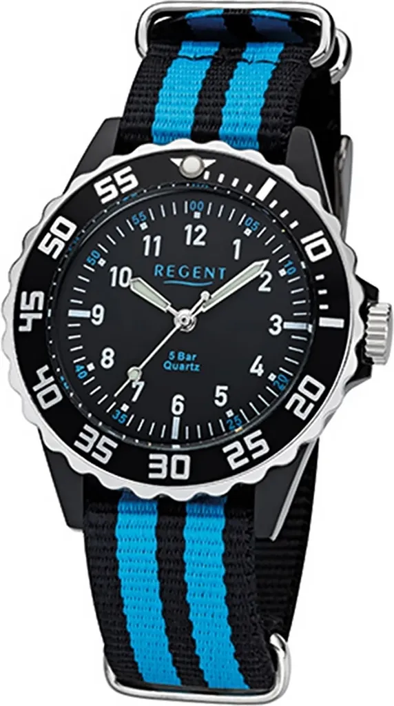 Montre Analogique Enfant Regent Bracelet Textile Noir et Bleu Modèle F-1126