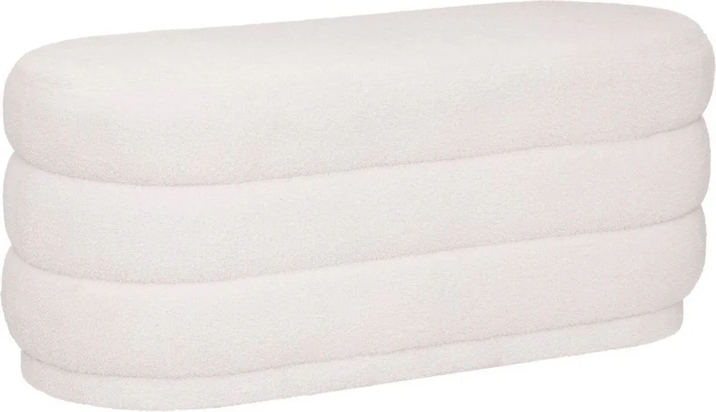 Pouf rectangulaire en boucle blanc, assise douce 100 x 40 cm salon