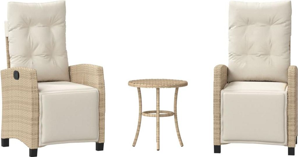 3-tlg. Bistro-Set mit Kissen Beige Poly Rattan