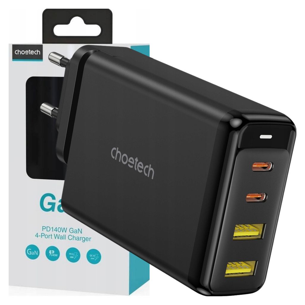 Choetech Gan 140W 4 Port Schnellladegerät 2X Usb C, 2X Usb Produktbild 