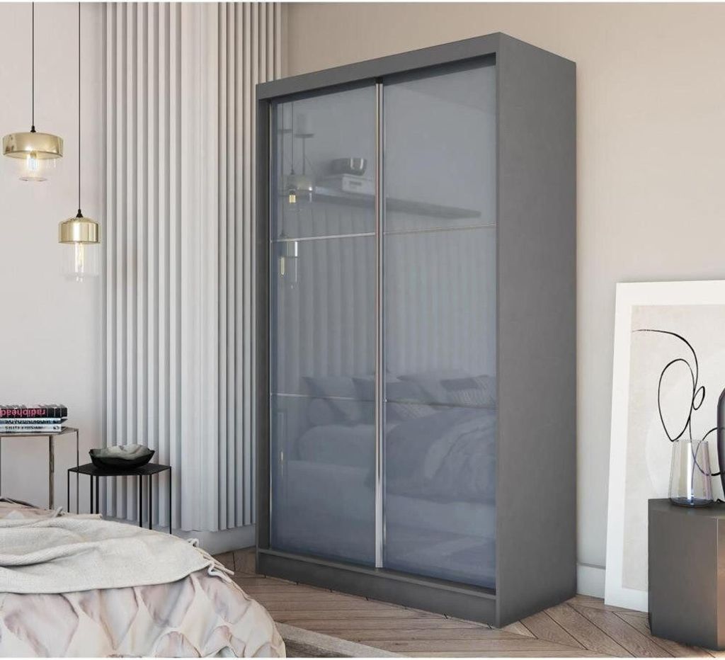 Schiebetürenschrank VIVA II 120cm - 2-türig Kleiderschrank, Garderobe, Schrank mit Schubladen, Farbe: Graphit