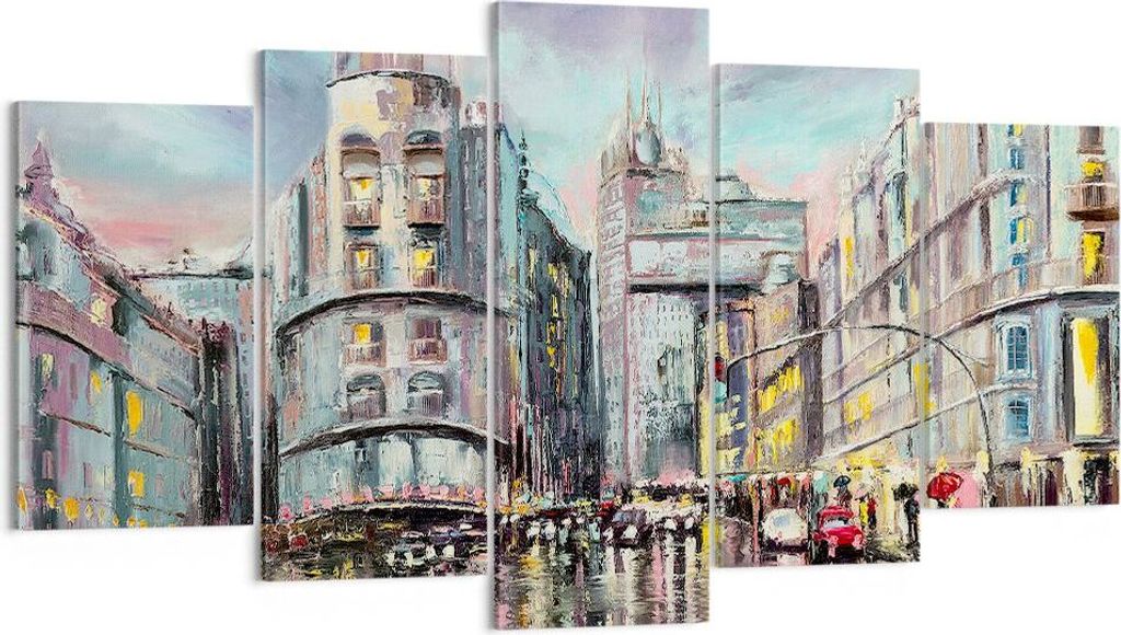 Bild auf Leinwand - Leinwandbild - Stadt Straße Haus - 160x85cm - Wand Bild - Wanddeko - Wandbilder - Leinwanddruck - Bilder - Kunstdruck - Wandde...