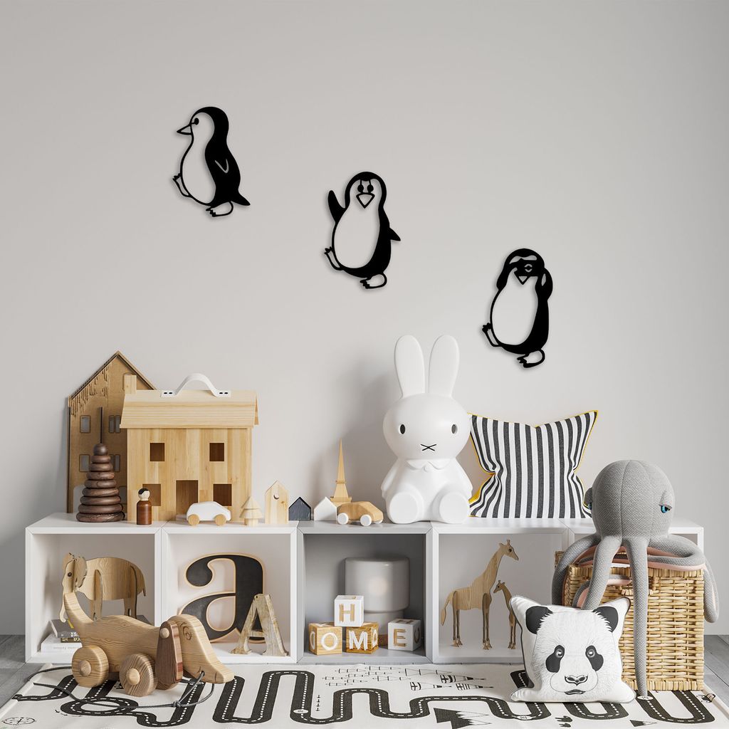 Wallity, Penguins - 297, Wanddeko, Schwarz, Metall, 20 x 29 cm