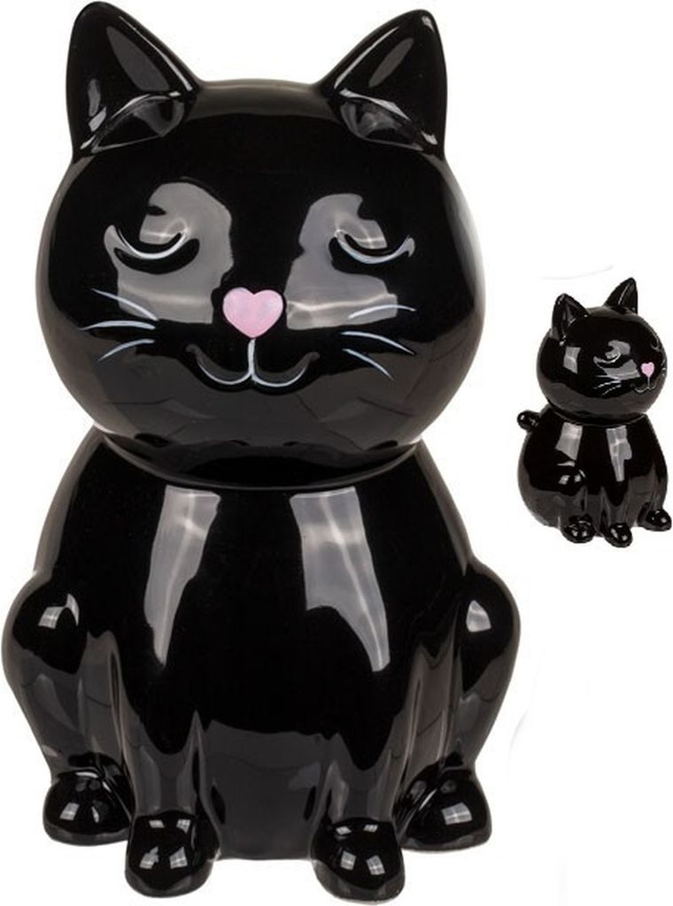 Keramik Spardose Katze schwarz mit Schloss