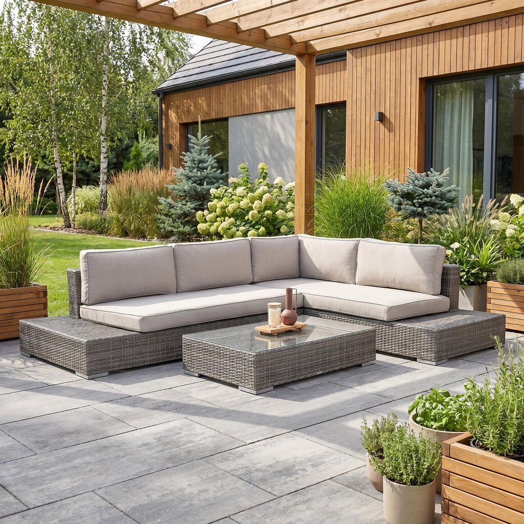 BEAUTYSOFA | FIRENZE Gartenlounge Ecksofa Dunkelgrau – Produktbild 