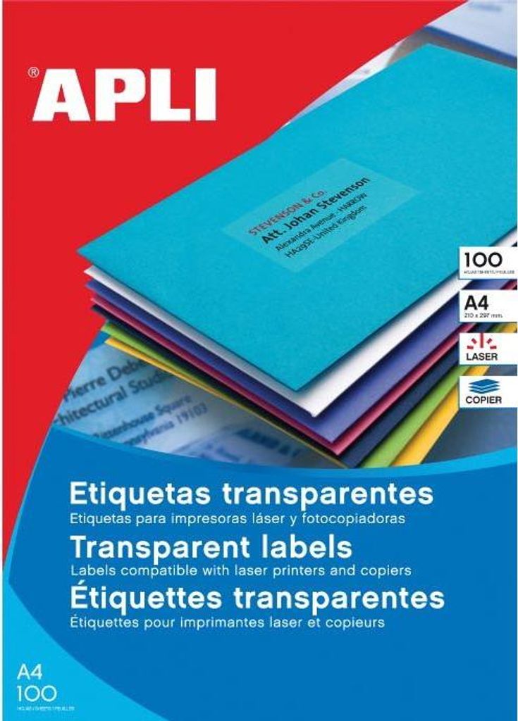 Apli – Transparente Etiketten ft 70 x 37 mm (B x H), 2.400 Stück, 24 pro Blatt, Karton mit 100 Blatt