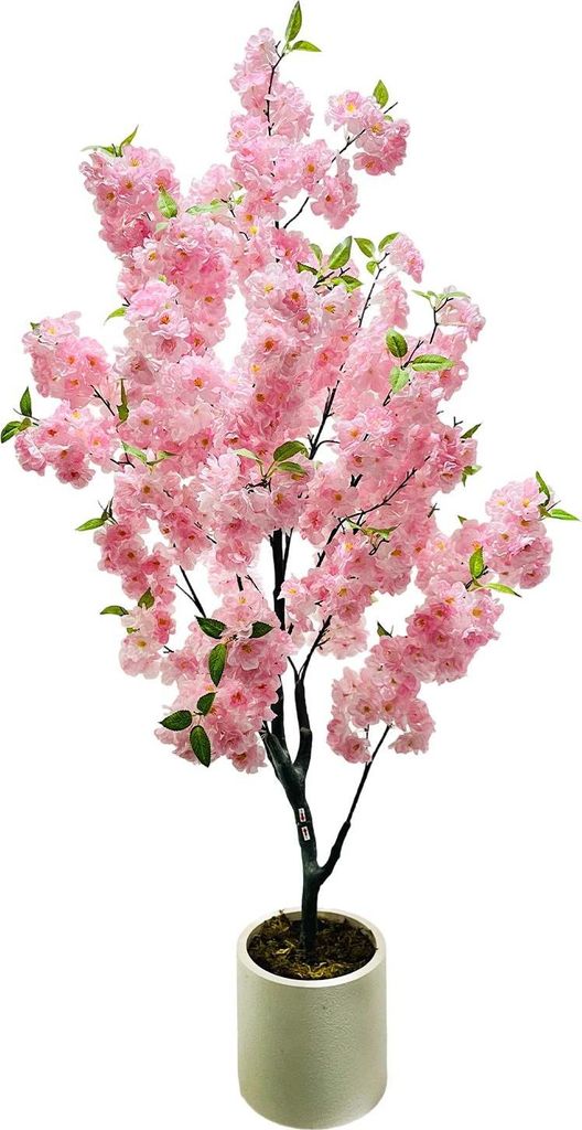Künstlicher Kirschblütenbaum - Einzelstamm im Topf - 150 cm Höhe - Seidenblüten - Für Innenbereich/Bodenaufstellung - Milchweiß