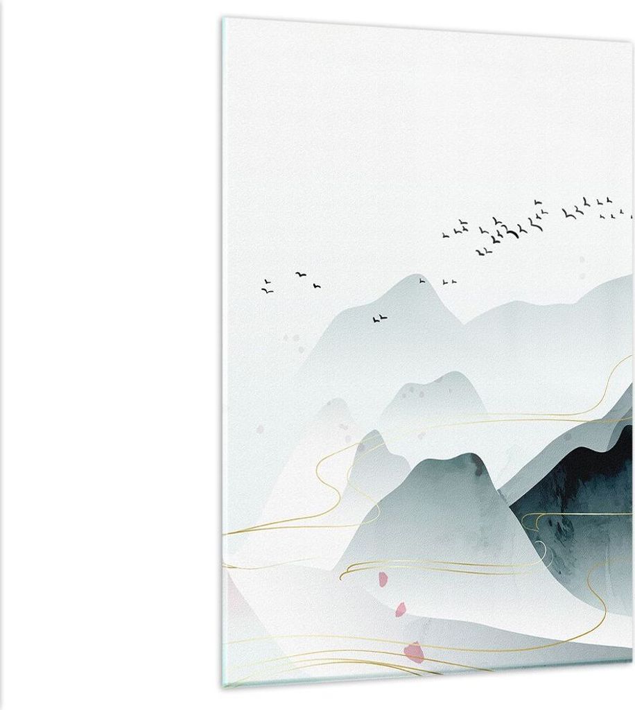 Bilder auf glas - Einteilig - Berge Vögel Modern - 80x120cm - Glasbilder - Wandbilder - Bilder - zum Aufhängen bereit - Wanddekoration aus Glas -...