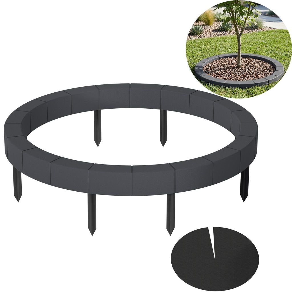 TRMLBE Baumring Baumeinfassung 80 cm, Anthrazit Rasenkante Baumumrandung aus PP Kunststoff, Wetterfest & UV-beständig, Mit Vlies Unkrautschutz