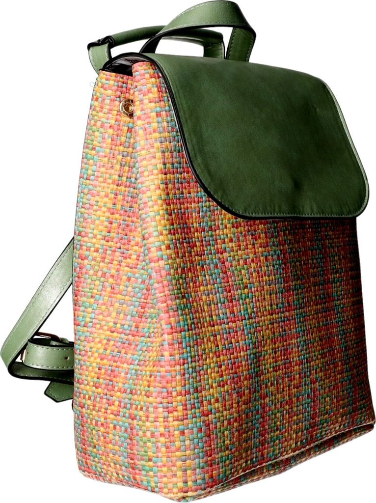 Mehrfarbiger Rucksack SS25/G2/S3-MU aus glattem Kunstleder im Flechtlook, 22x29x10 cm
