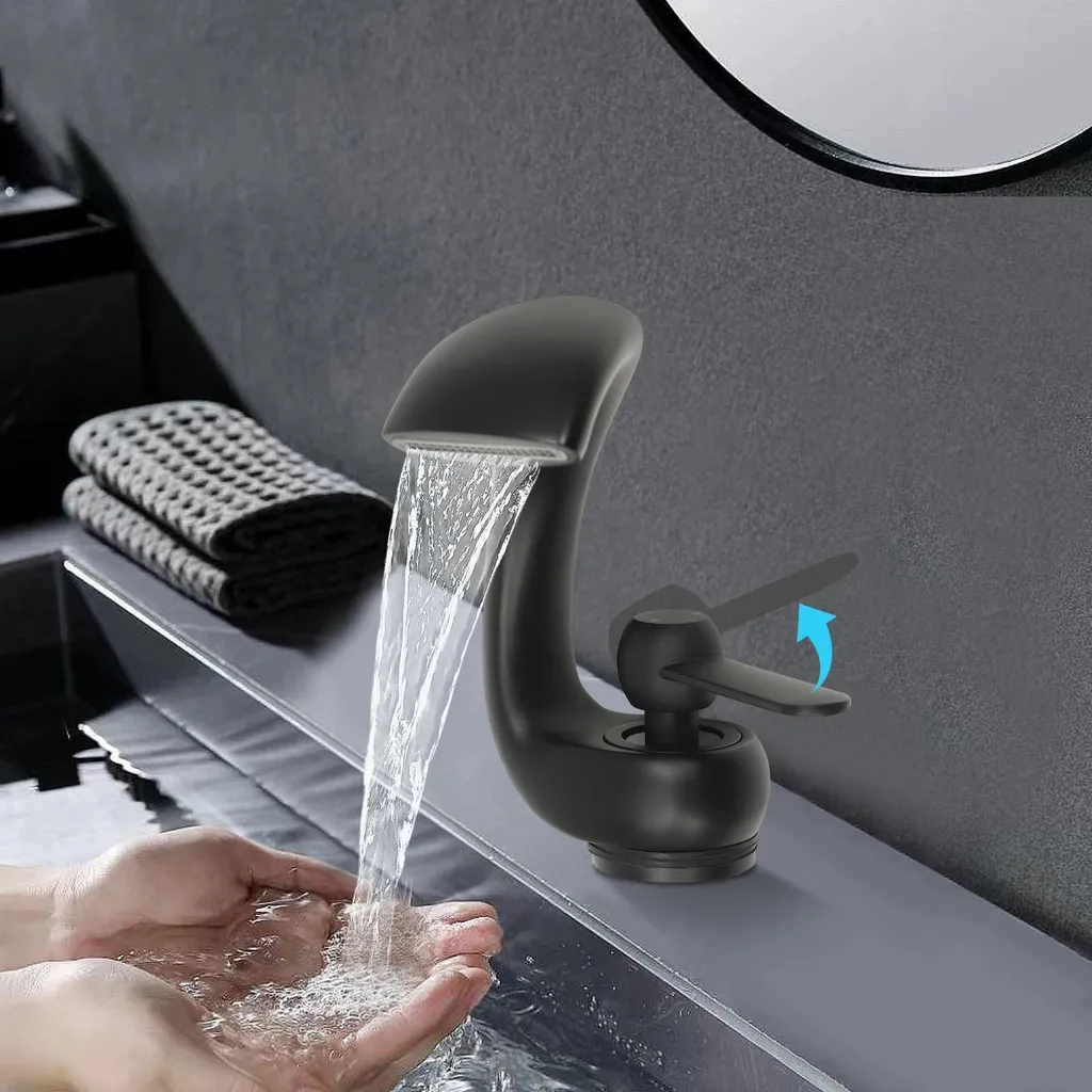 Rubinetto Bagno Nero A Cascata, Miscelatore Monocomando Cromato Con Tirante, Universale, Acciaio Inox 304 - 5