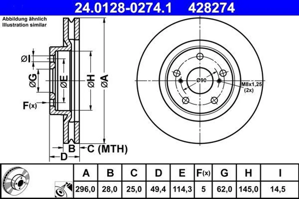 Disque de frein avant ventilé ATE compatible Toyota Camry OE 4351206150