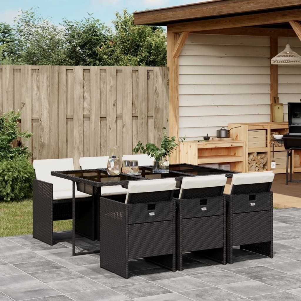 Maison Exclusive - 7-tlg. Garten-Essgruppe mit Kissen Schwarz Poly Rattan