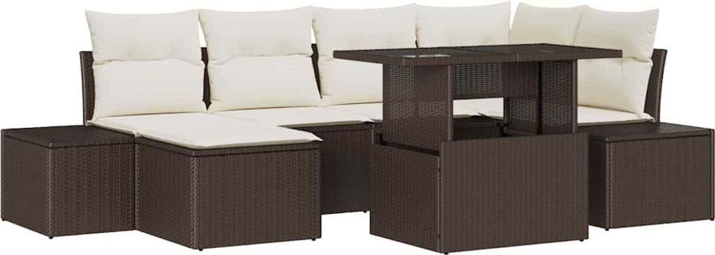 Garten-Sofa-Set mit Speicher 7 pcs Braun Poly Rattan