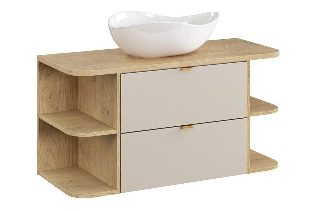 Badmöbel-Set -Mit Waschtischunterschrank60 cm Aufsatzwaschbecken Weiß, Unteres offenes Gestell 20 cm, Dalia Cashmere D BM353 - Kaschmir/Matt