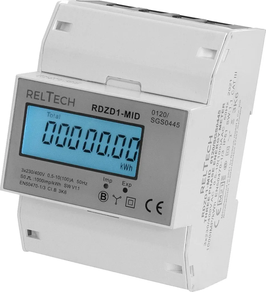 Compteur triphasé numérique Reltech 100A avec sortie S0 et certifié MID - 2