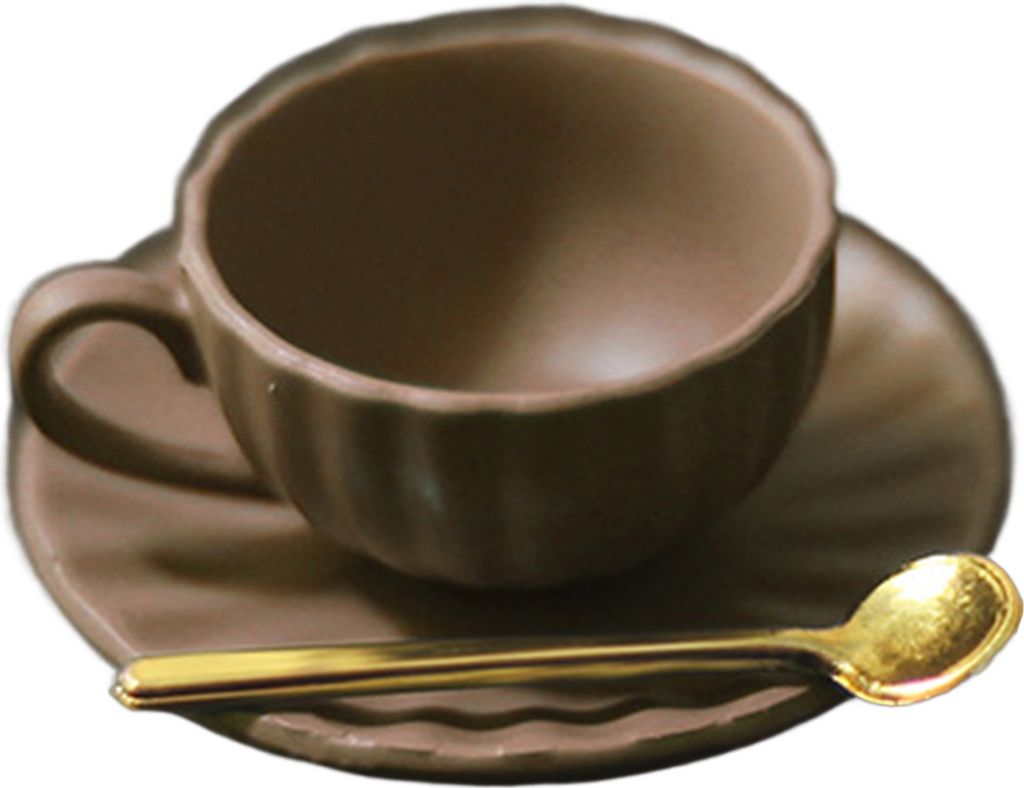 1 Set Dollhouse Coffee Tasse Realistische Legierung Miniatur Teetasse Saucer Löffel Set Modell Ornament für Mikrolandschaft-Kaffee ,Größen:M