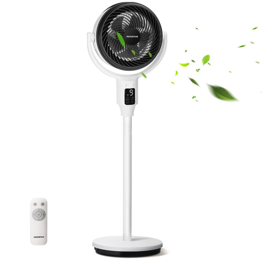 Aigostar 23dB Leiser Standventilator, 135° Oszillierend, Fernbedienung, 9 Stufen, 9H Timer, Aroma+Filter, Höhenverstellbar, Weiß