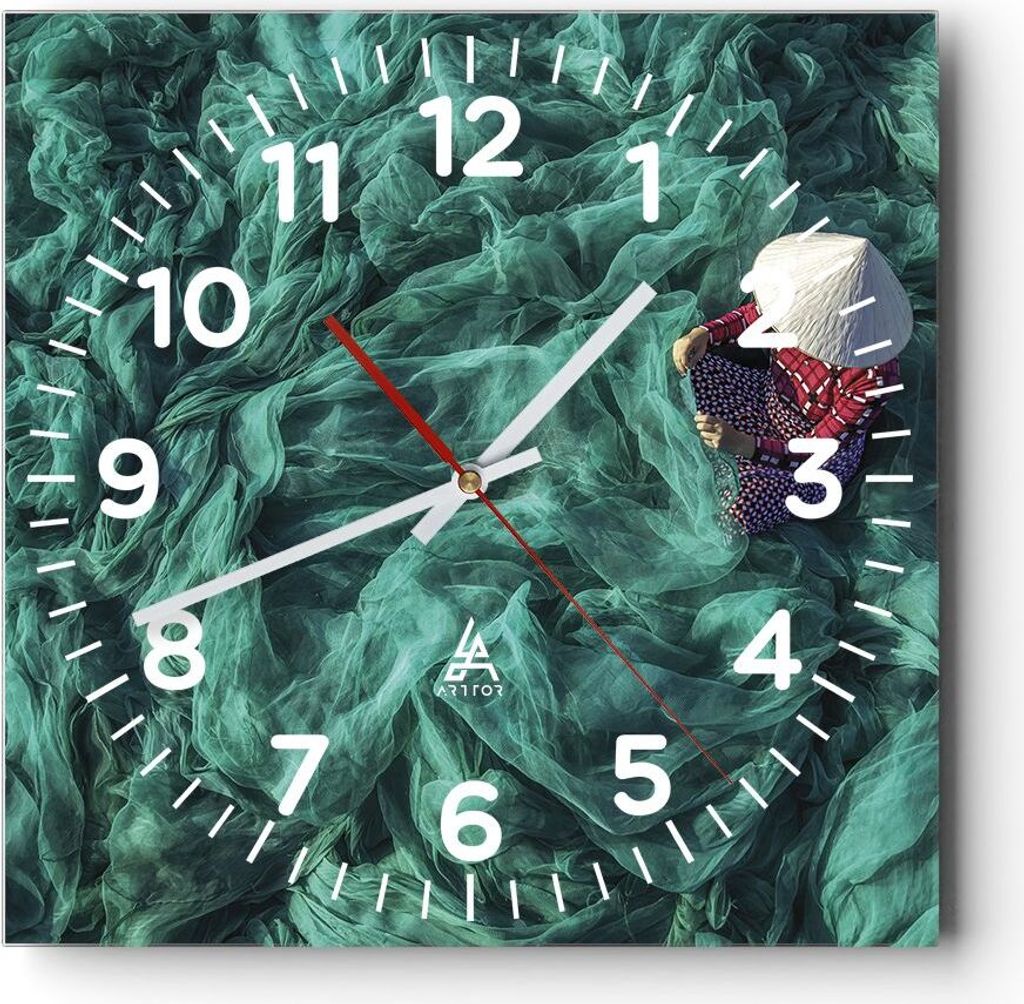 Wanduhr - Quadrat - Glasuhr - Netzwerk Fischer Vietnam - 40x40cm - Schleichendes Uhrwerk - Lautlos - zum Aufhängen bereit - Dekoration Modern - Wa...