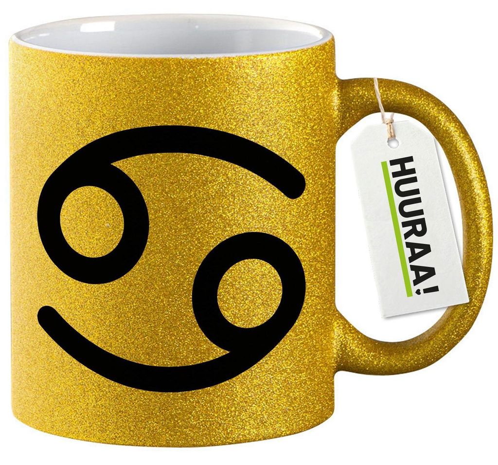Huuraa Glitzertasse Krebs Sternzeichen Zeichen 330ml Gold Keramik Kaffeebecher Geschenkidee