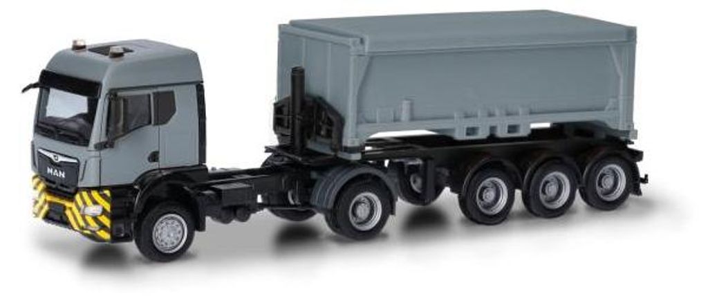 Herpa 318341 - 1/87 MAN TGS TM (Bau und Allrad) Abraumcontainer-SZ, grau/gelb