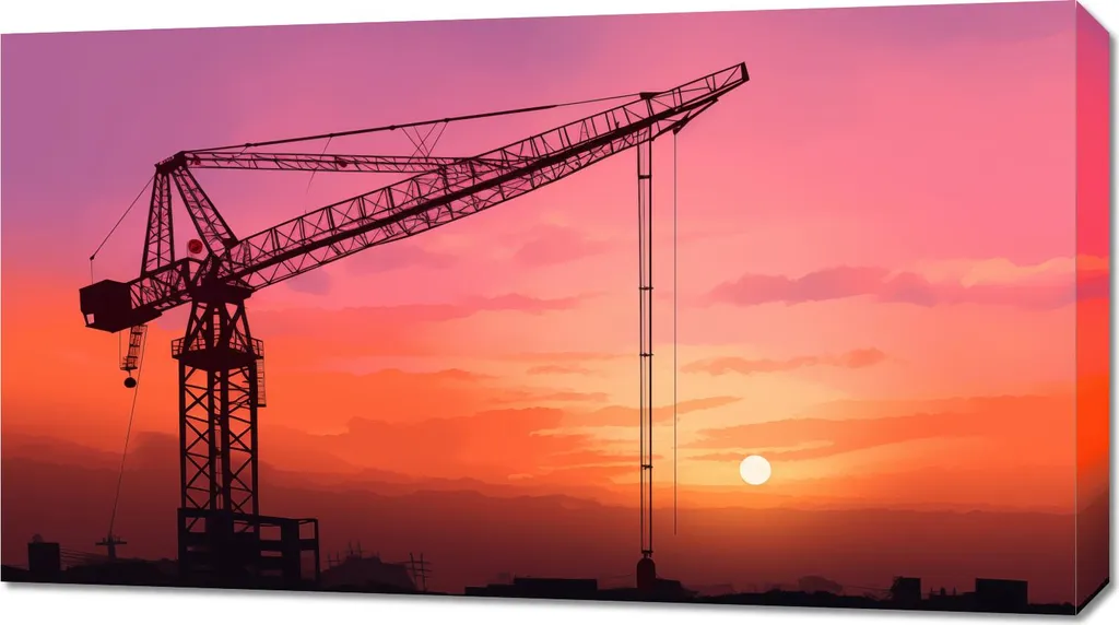 Tableau Image 90 x 50 cm Ambiance crépusculaire sur le chantier BTP