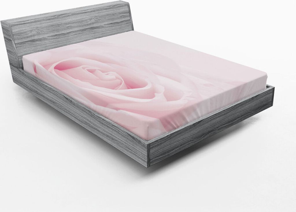 ABAKUHAUS Rose Spannbetttuch, "Pink Rose Close Up mit Weichzeichner Focus Fresh Fragile Duft Geruch Valentinstag", 150 x 190 cm, Hellrosa