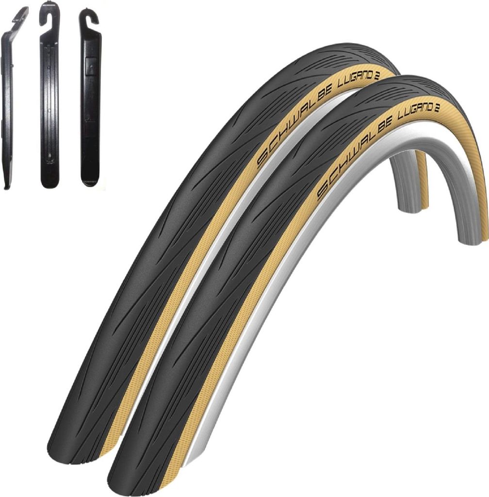 2 x Schwalbe HS471 Lugano 2 28" Rennradreifen Schwarz/Classic 700 x 25C (25-622) inkl. 3 Reifenheber