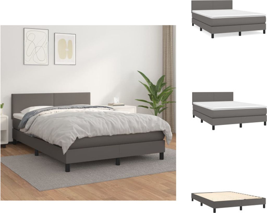 vidaXL Boxspringbett mit Matratze Grau 140x190 cm Kunstleder - Betten & Bettgestelle