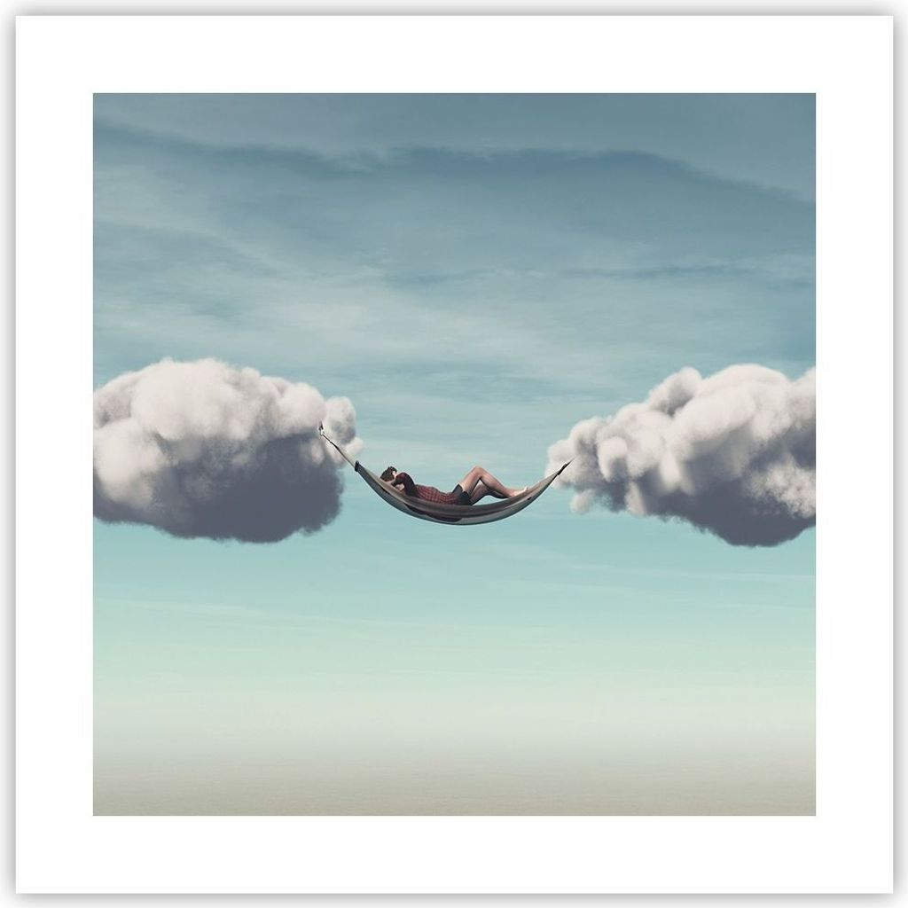 Poster - Poster ohne Rahmen - Wolken Hängematte Ruhe - 40x40 cm - Wand Bild - Wanddeko - Wandbilder - Kunstposter - Wandposter - Bilder - Kunstdru...
