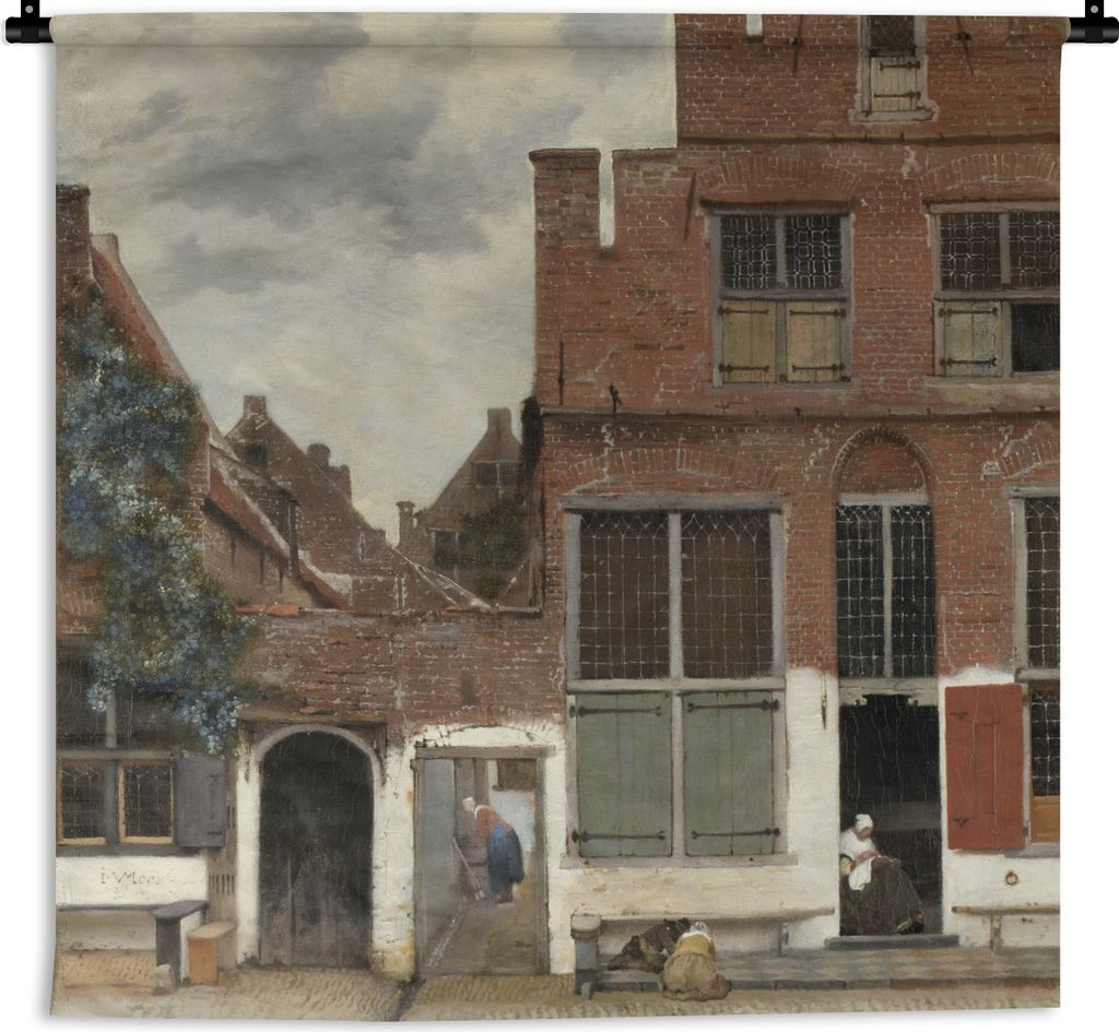 MuchoWow Wandteppich Wandbehang Die kleine Straße - Johannes Vermeer 60x60 cm Tapisserie Dekoration Wandtuch - Dekorationen - Wand Decke