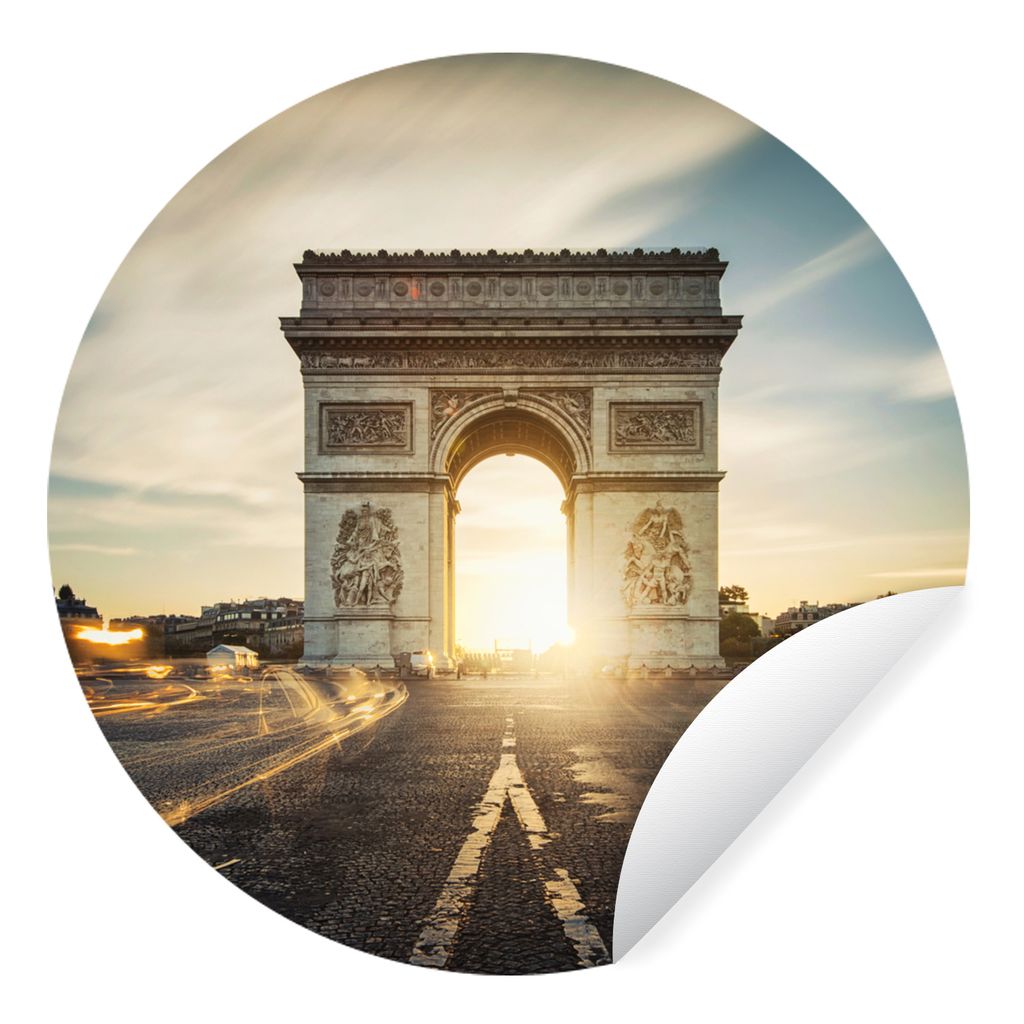 MuchoWow Runde Wandtattoo - Wandsticker Tapete Aufkleber Sonnenaufgang durch einen Triumphbogen in Paris gesehen Ø 50 cm Selbstklebend und Repos...