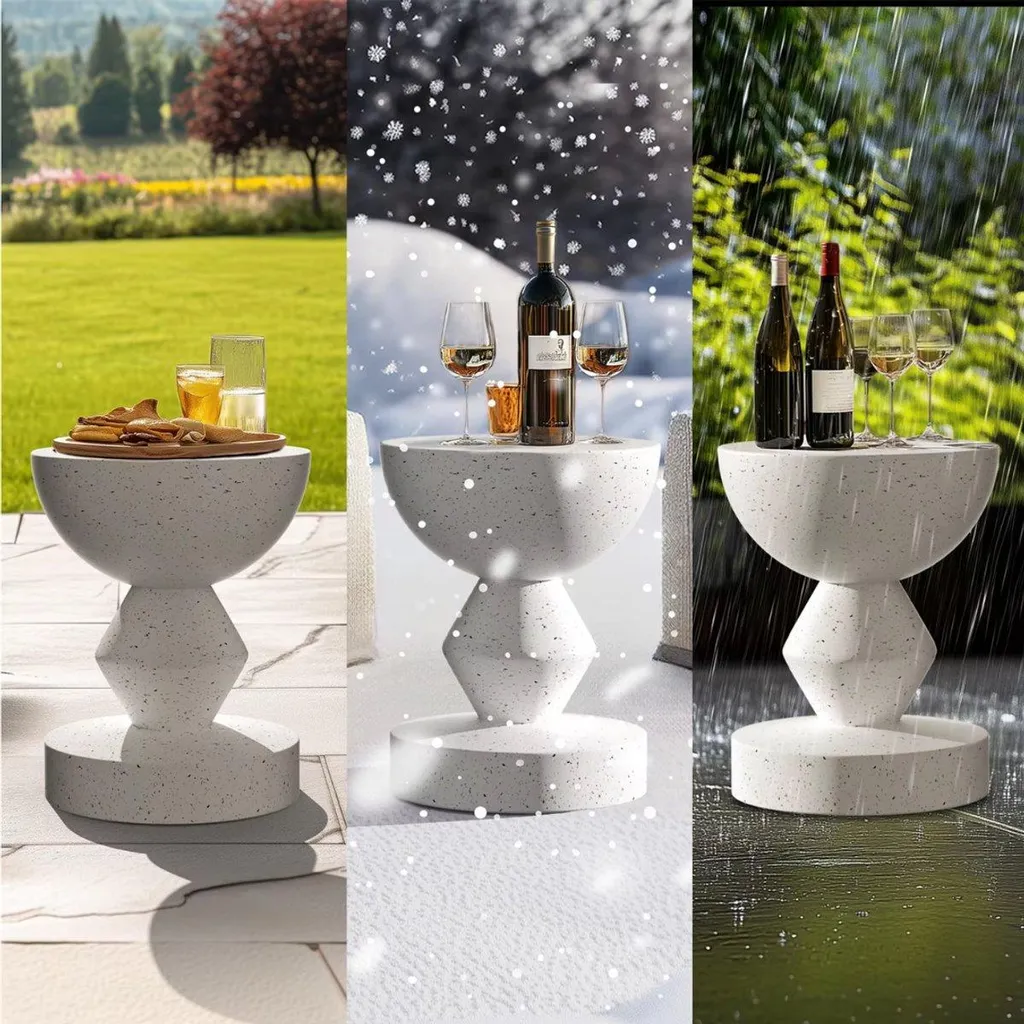Table d'appoint en béton robuste - Tabouret rond résistant aux intempéries - 5