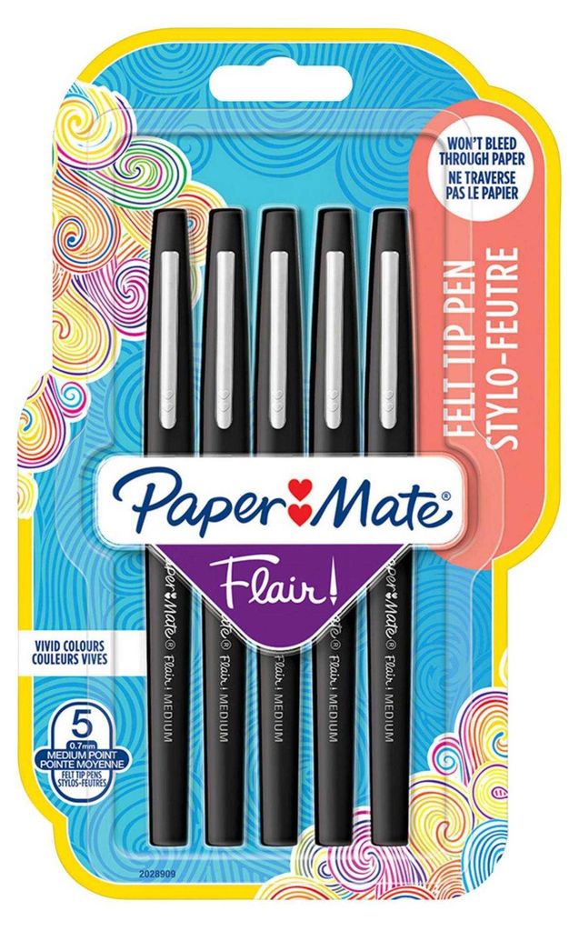 1x5 Paper Mate Flair Filzstifte M 0,7 mm schwarz Produktbild 