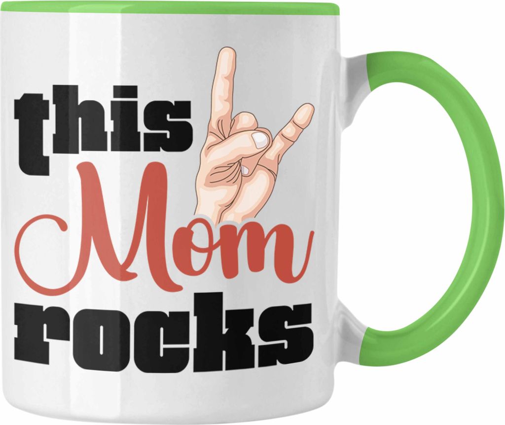 Trendation - This Mom Rocks Lustige Tasse Mama Rockn Roll Geschenkidee (Grün)